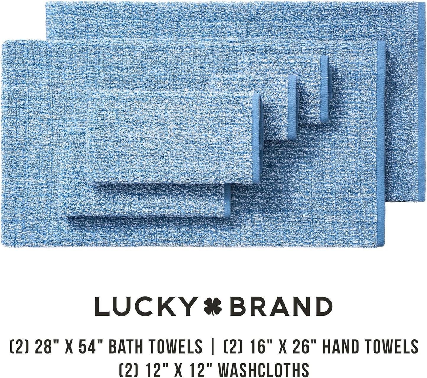 Lucky Brand Luxurious Boucle 6 Piece Bath Towel Set - (2) Bath Towels, (2) Hand Towels, and (2) Washcloths - Blue Stone Premium Bathroom Towel Set