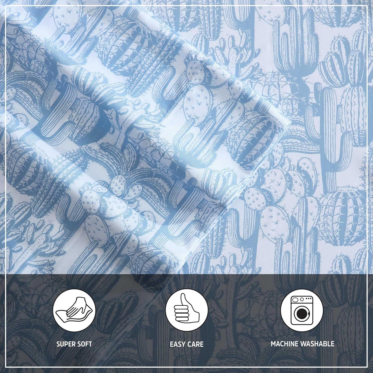 Wrangler - Twin Bed Sheets, Ultra-Soft & Lightweight Bedding with Matching Pillowcase, Lightweight Bed Set for All Season Comfort, Oeko-Tex Certified (Cactus Toile Blue)