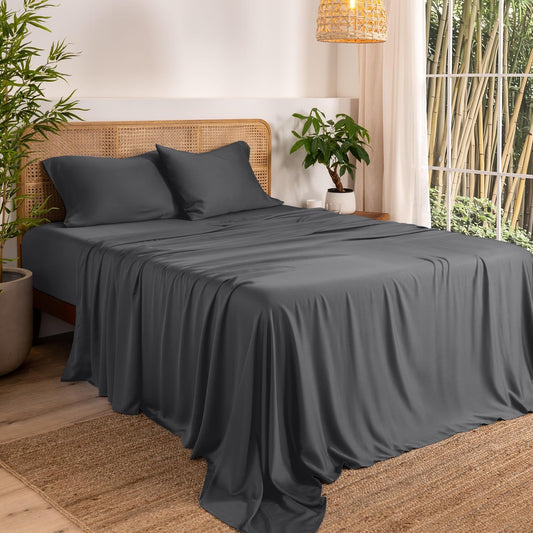 Bare Home 100% Rayon Made from Bamboo Full XL Sheet Set - 4 Piece Bedding Set - Deep Pockets - Breathable - Easy Fit - Bedding Sheets & Pillowcases (Full XL, Grey)
