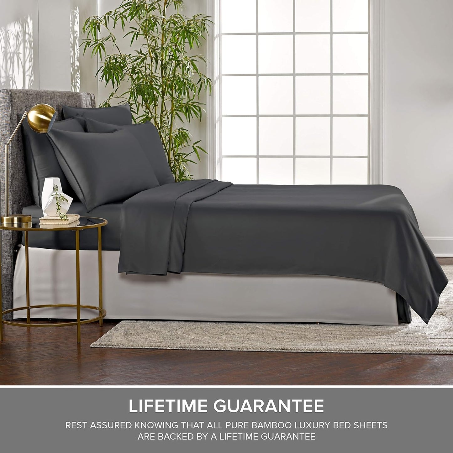 Short Queen Sheets by Pure Bamboo for RV Camper (60"x75") - Genuine 100% Organic Viscose Derived from Bamboo Bed Sheet Set, Soft & Cooling, Lifetime Quality Promise (Short Queen, Charcoal)