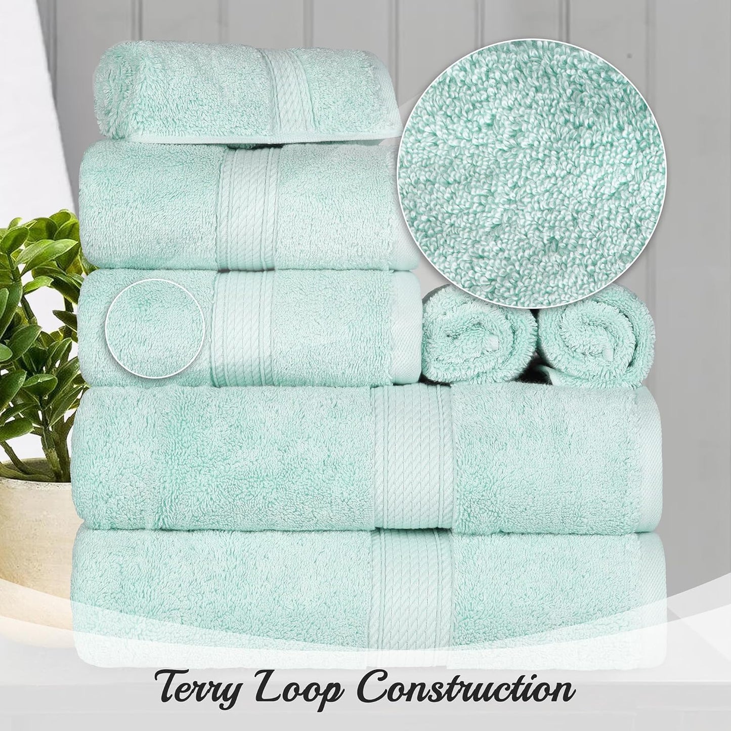Superior Egyptian Cotton Pile 3 Piece Towel Set, Includes 1 Bath, 1 Hand, 1 Face Towel/Washcloth, Ultra Soft Luxury Towels, Thick Plush Essentials, Guest Bath, Spa, Hotel Bathroom, Sea Foam