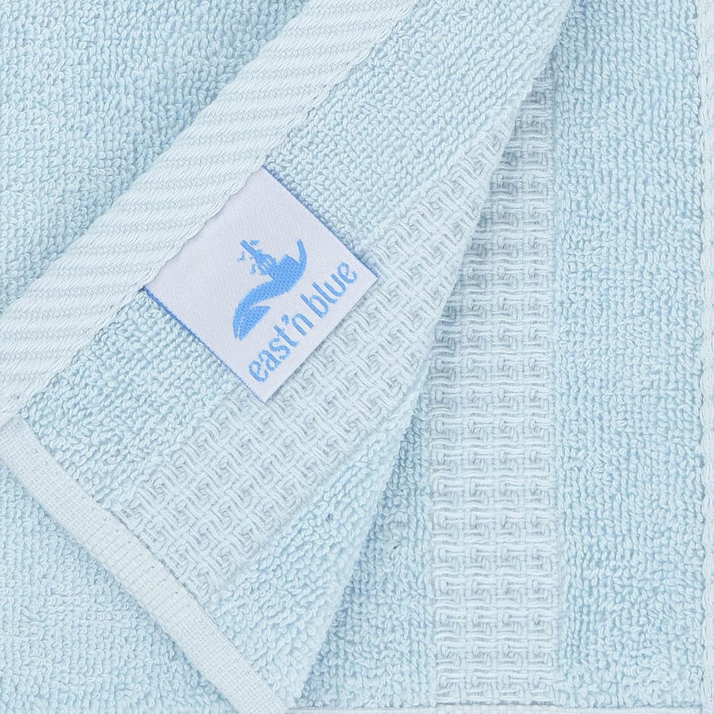 EastNBlue Lara 100% Turkish Cotton Washcloths 4 Pack, Extra Soft & Absorbent Wash Cloths for Face & Body (12" x 12"), Terry Cloth, Small Hand Towels for Bathroom, Ice Blue
