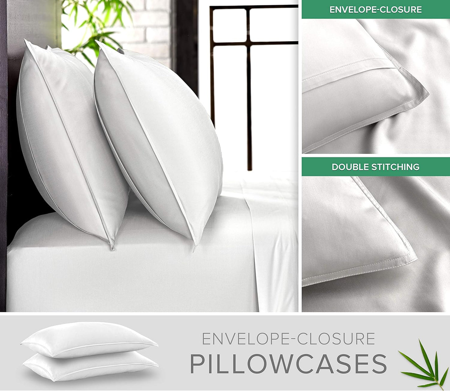 Split King Sheets by Pure Bamboo, Genuine 100% Organic Viscose Derived from Bamboo Bed Sheet Set, Soft & Cooling, Double Stitching *Not for Split Top (Split King, White)