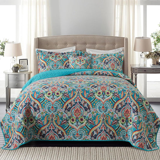 BEDIFANY Cotton Oversized King Size Quilt - Lightweight King Size Quilt Bedding Set for a Comfortable Sleep - Reversible Coverlet (108 * 118 in) with Boho Pattern, 3 Pieces
