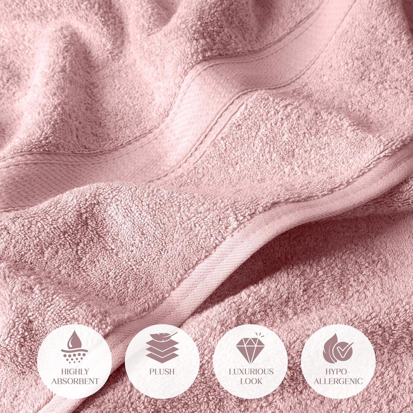 Superior Egyptian Cotton Pile 6 Piece Towel Set, Includes 2 Bath, 2 Hand, 2 Face Towels/Washcloths, Ultra Soft Luxury Towels, Thick Plush Essentials, Guest Bath, Spa, Hotel Bathroom, Tea Rose