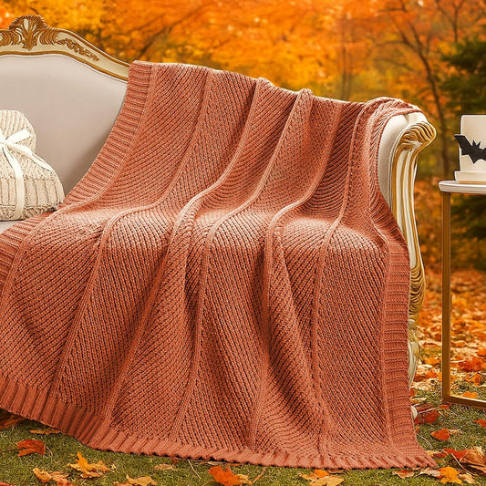 Amélie Home Chevron Chenille Knit Throw Blanket for Couch, Cozy Texture Decorative Soft Blanket for Sofa & Chair, 50"x60", Burnt Orange