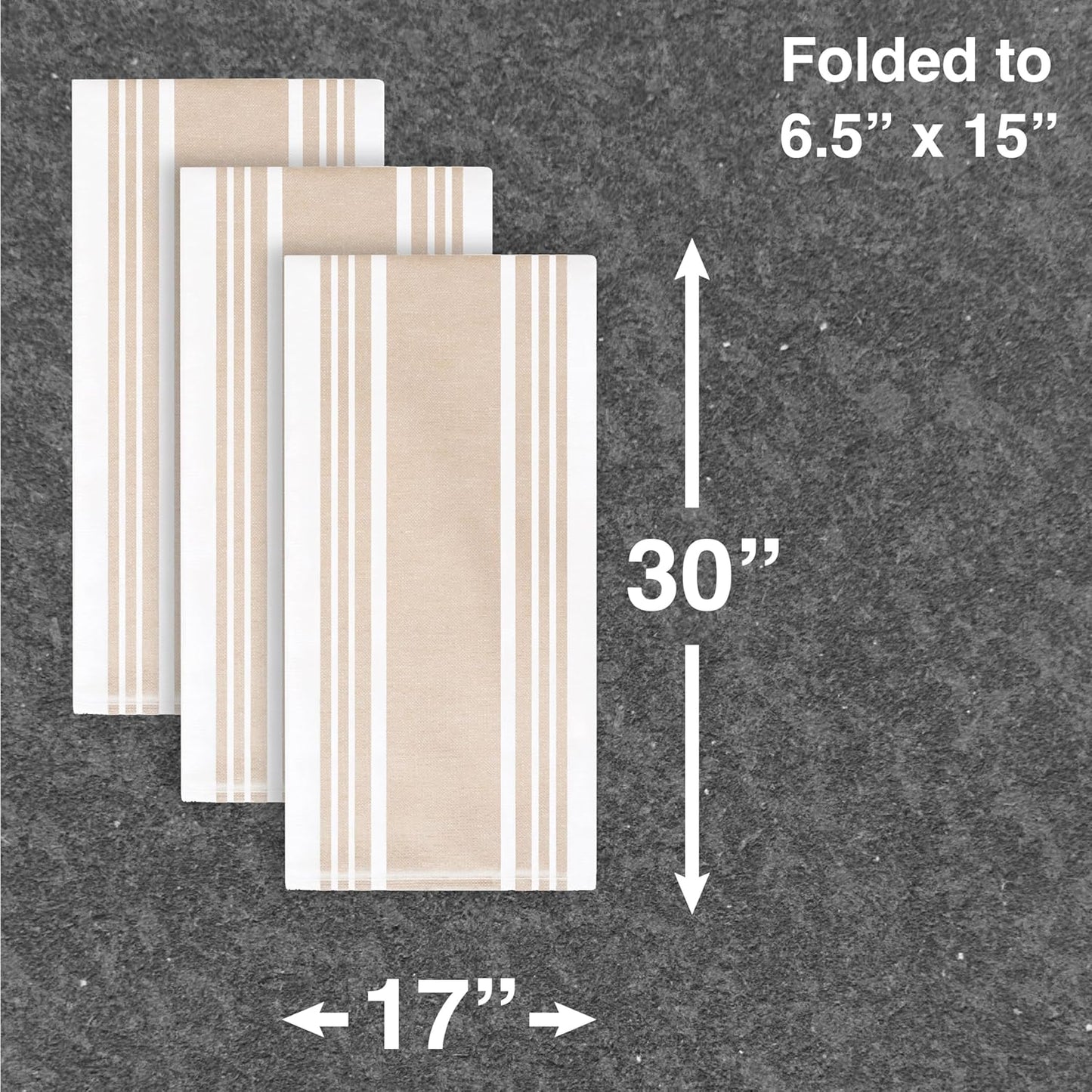 All-Clad Dual-Purpose Kitchen Towels: Highly Absorbent - 100% Cotton, 17"x30" Dish Towels for Cleaning & Drying Dishes & Glassware, 3-Pack, Cappuccino