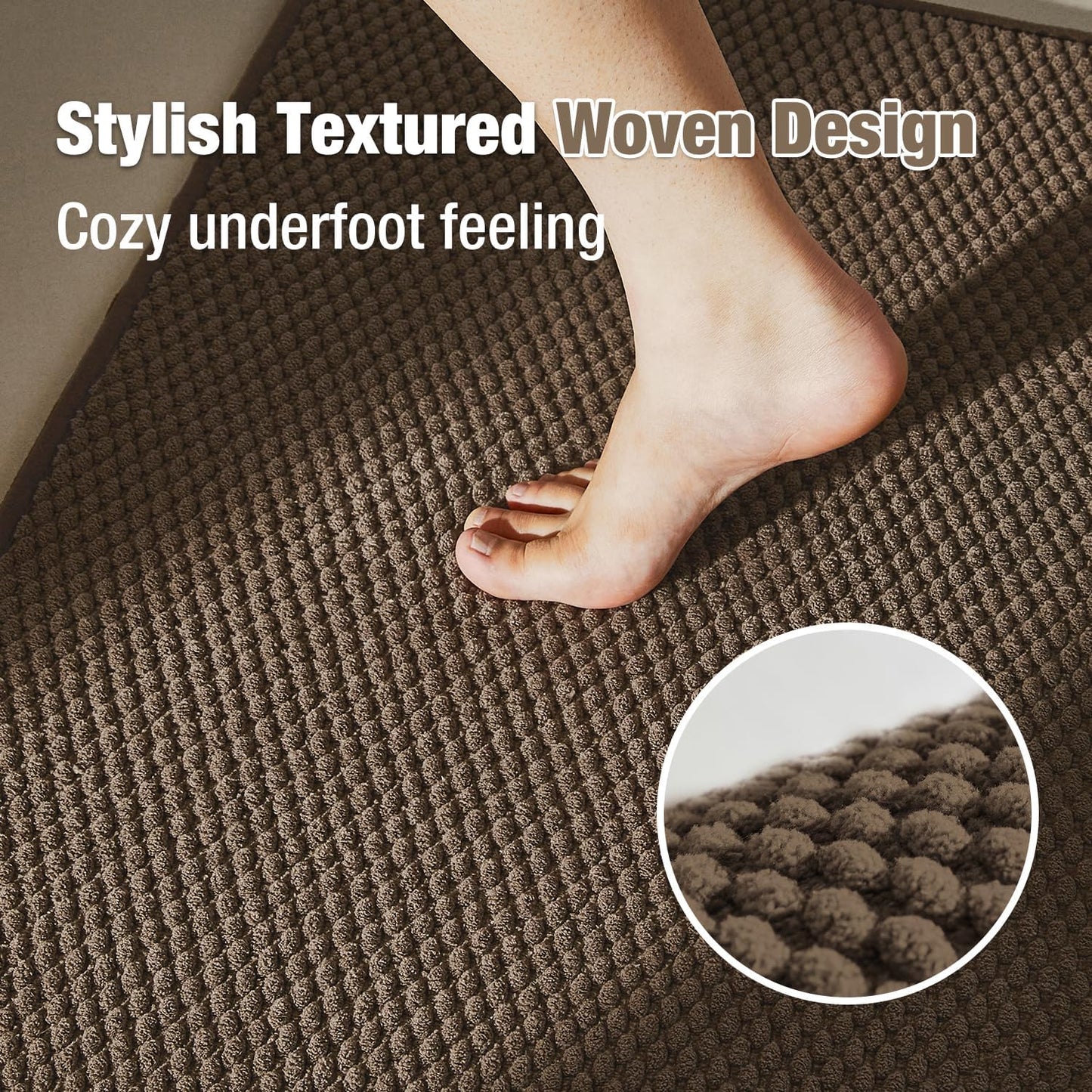 Bathroom Runner Rug, Long Bath Mat Washable Thin Quick Dry Low Pile Bathroom Runner Rugs Non Slip, Brown 24"x70"