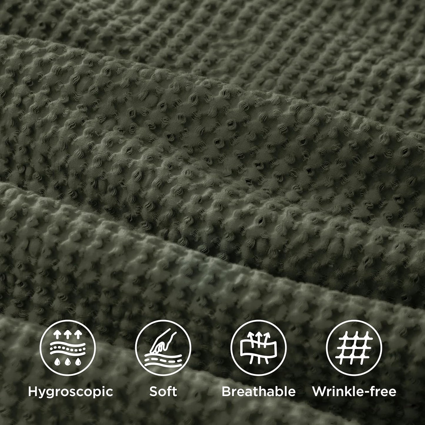 Bedsure 100% Cotton Duvet Cover King Size with Fitted Sheet - 4 Pieces Olive Green Waffle Weave Bedding Set, GentleSoft™ and Breathable, Includes 1 Duvet Cover 104x90, 1 Fitted Sheet, 2 Pillow Shams