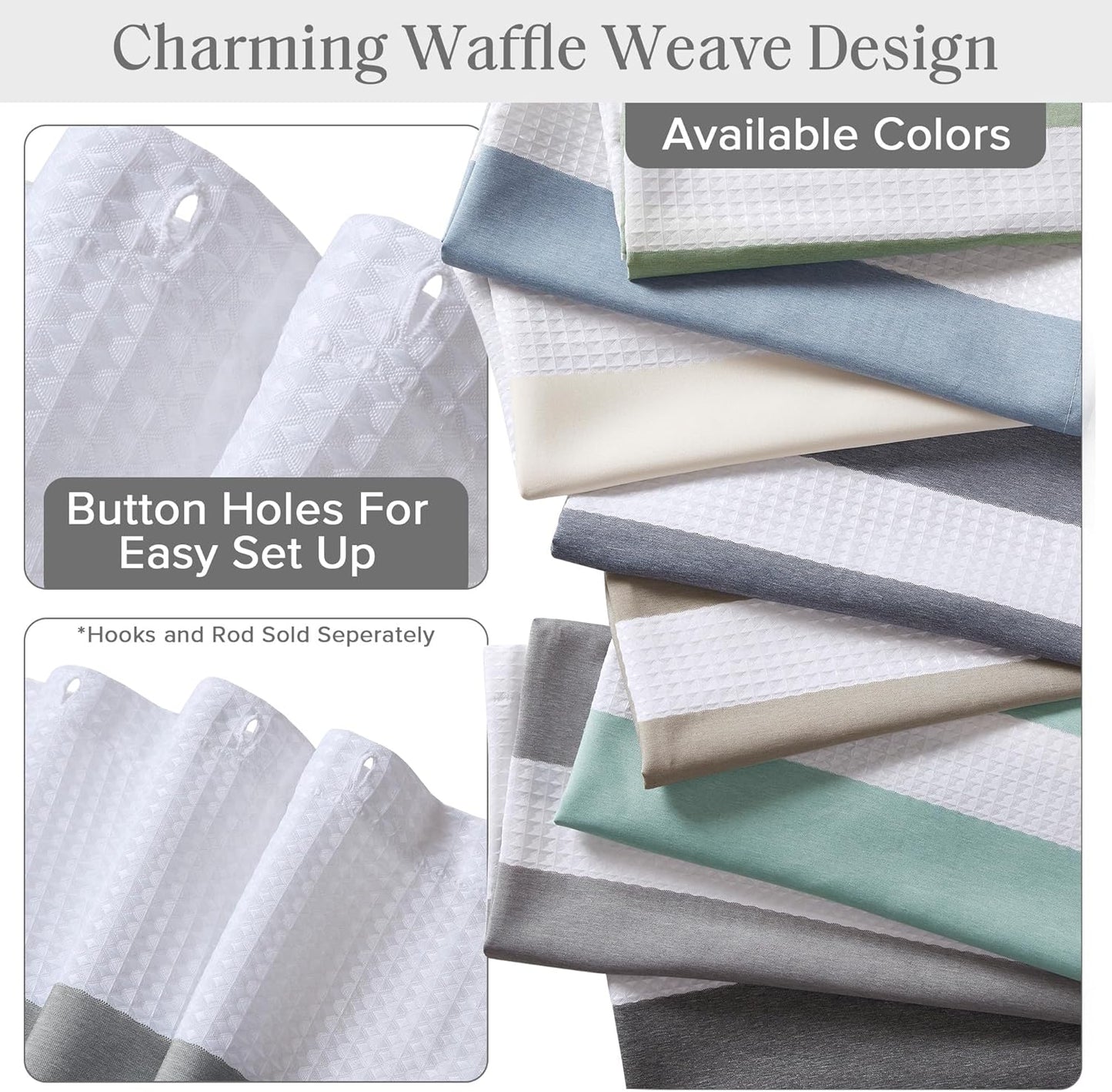 Madison Park Shower Curtain Spa Waffle Weave Long Shower Curtain for Bathroom 3M Scotchgard Moisture Management, Spa Quality Modern Shower Curtains for Bathroom, Long 72x78 Grey