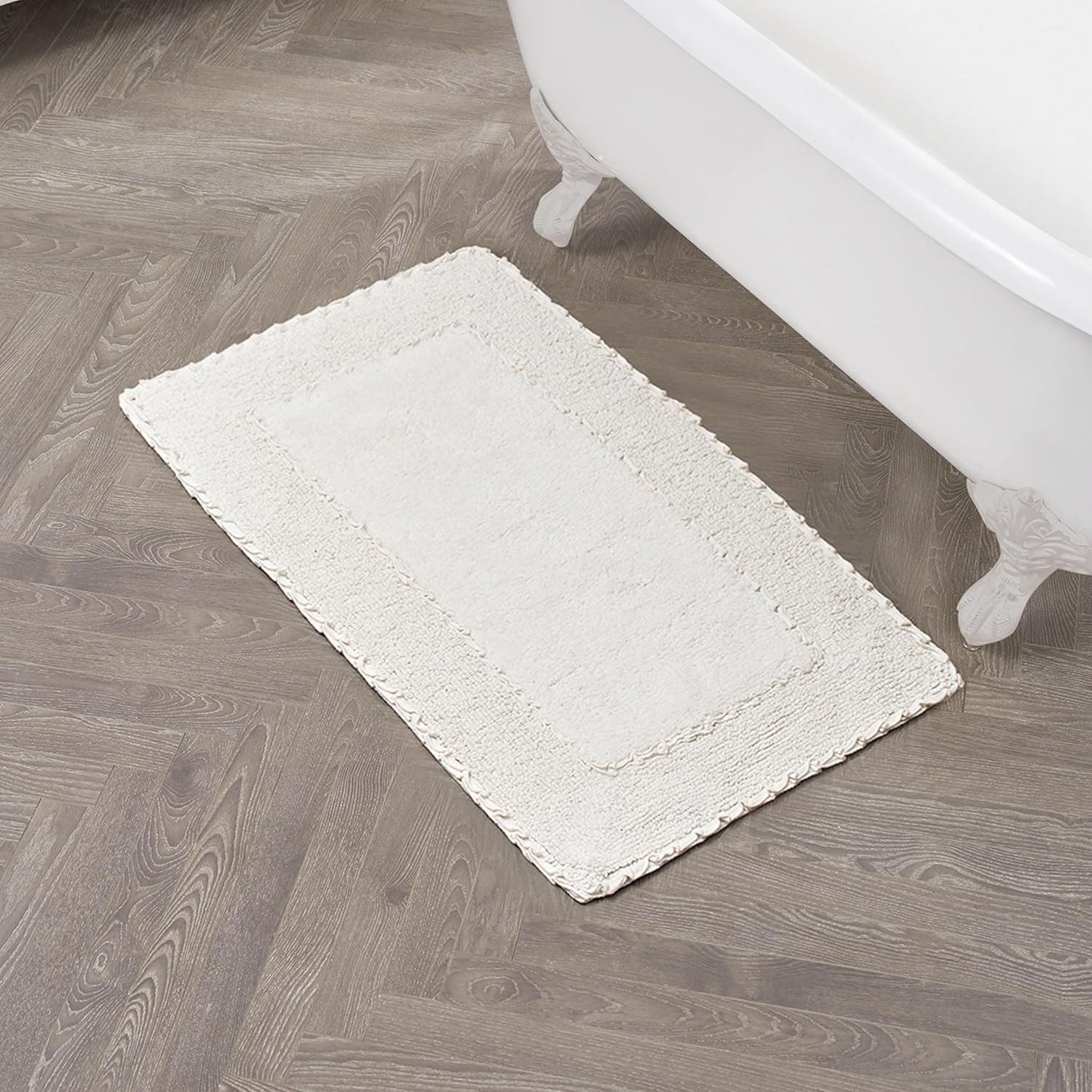 Laura Ashley Ruffle Border Ivory 27"x 45" 100% Cotton Bath Rug