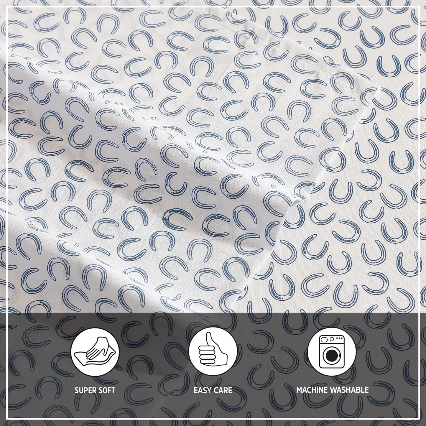 Wrangler - Twin Sheet Set, Super Soft & Cozy Bedding with Matching Sham(s), Casual Luxurious Bedding Set, Yellowstone Inspired, Oeko-Tex Certified (Horseshoe Blue, Twin)