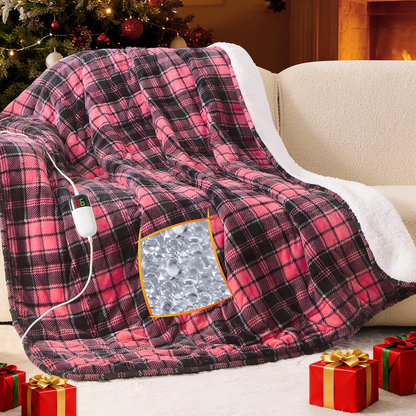 Pink Heated Weighted Blanket for Adults Throw/Twin Size 13Lbs, 50"x60", 2-in-1 Electric Heating Pad Lap Heavy Blanket for 120-140lbs, 10 Heat Level 1-8H Auto-Off, Birthday Gifts for Women Mom Girls