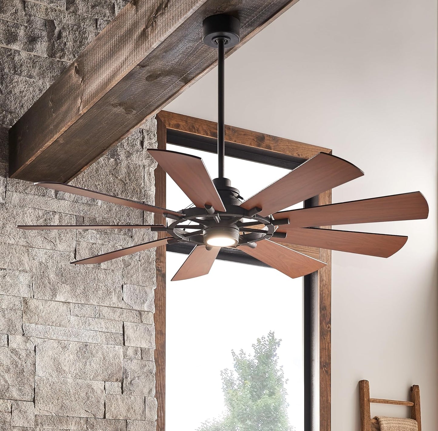 KICHLER 65 inch Gentry LED Ceiling Fan in Distressed Black with Reversible Blades, Extra Large