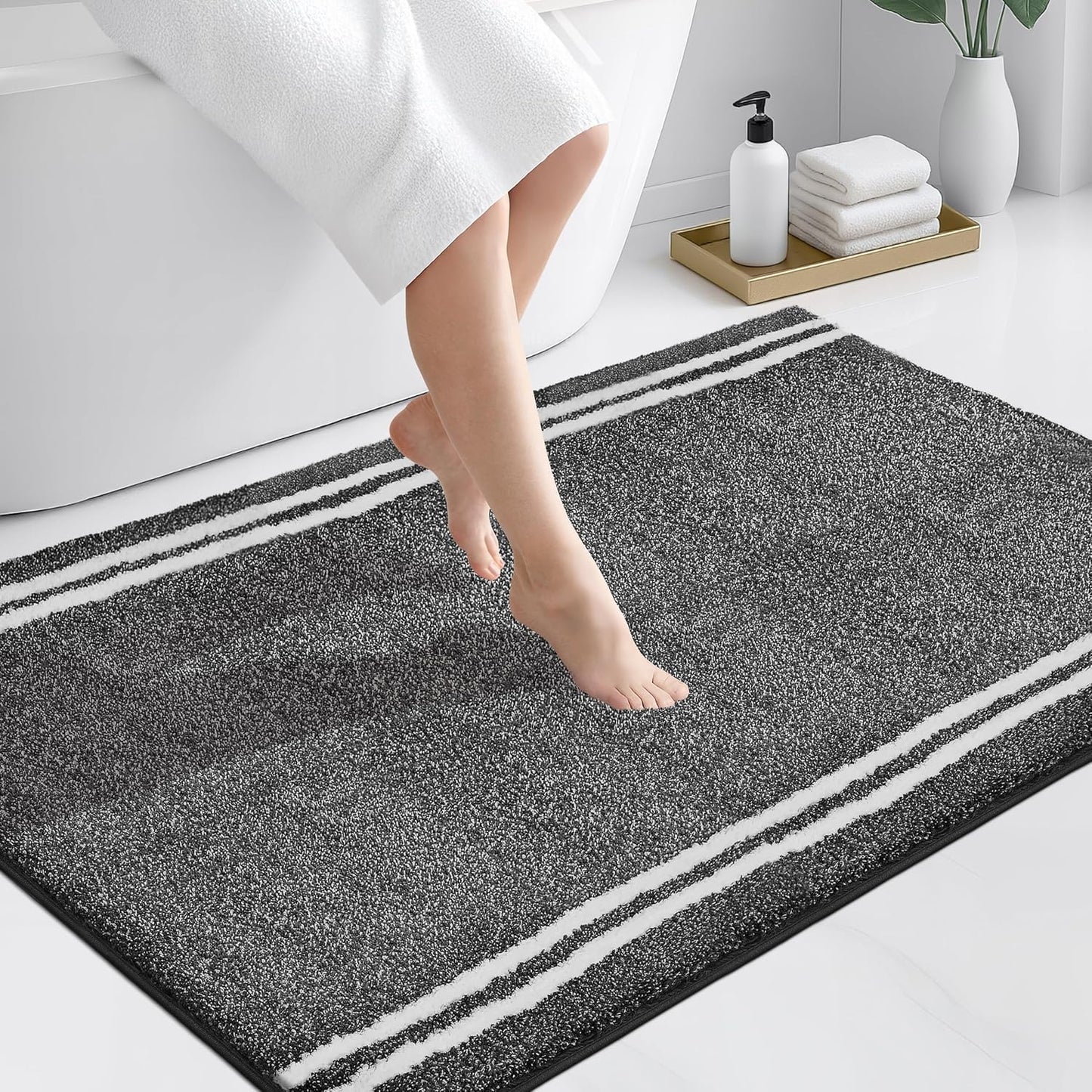 PURRUGS Bathroom Rug Non-Slip Machine Washable 30" x 46", Super Absorbent and Quick Dry Shaggy Microfiber Bath Mat, Extra Soft and Plush Bath Rug for Bathtub, Shower and Sink, Charcoal