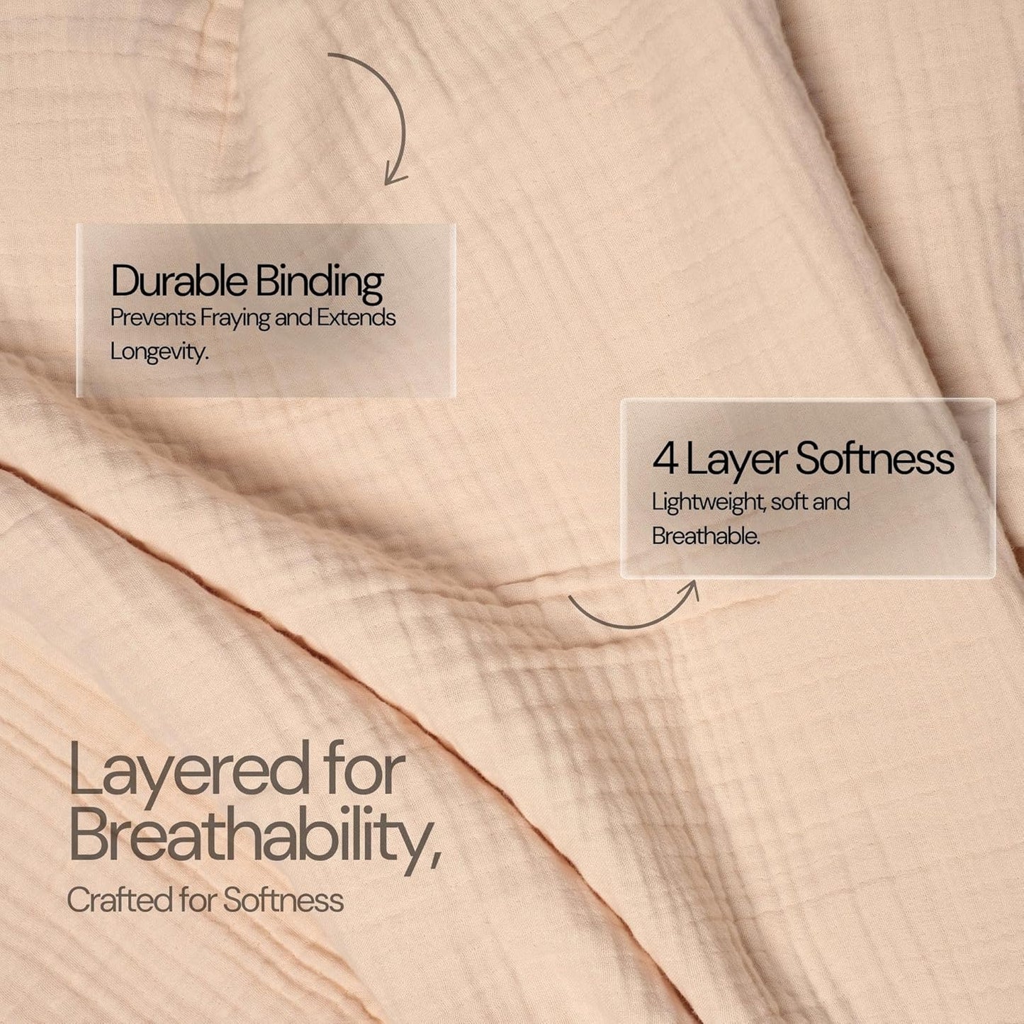 Salt Earth 100% Cotton Muslin Throw Blanket Gauze Blanket 55"X75" Twin, 4 Layered for Couch, Bed, Living Room, Home, Lightweight & All Season Blankets & Throws, Easy wash, Skin Friendly (Parchment)