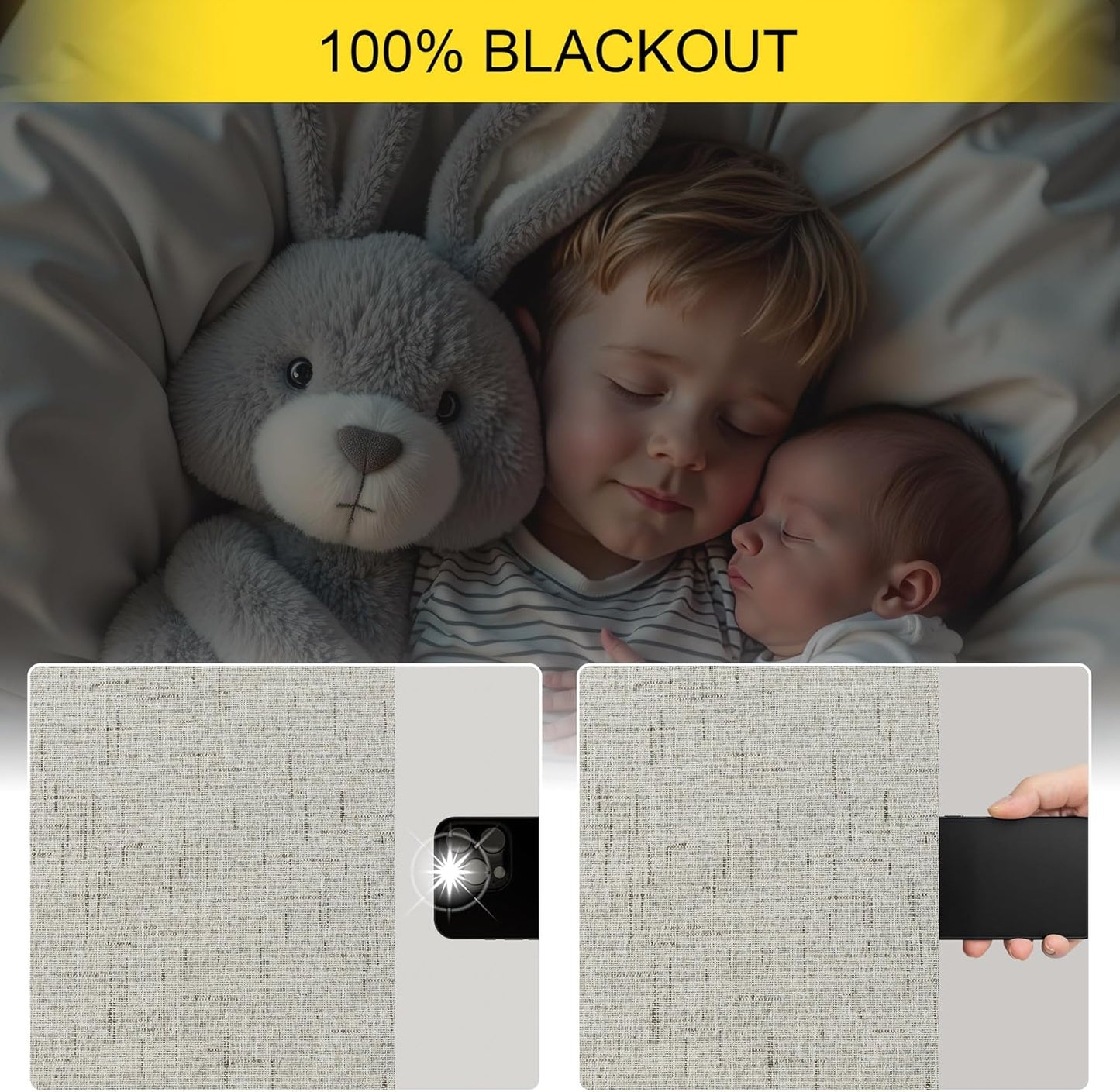 Black Out Linen Curtains 108 Inches Long for Living Room 2 Panels Set Total Blackout Flax Pleated Drapes Back Tab Neutral Boho Ceiling Floor 108 Inch Window Curtains Bedroom Cottage Core Stone Taupe