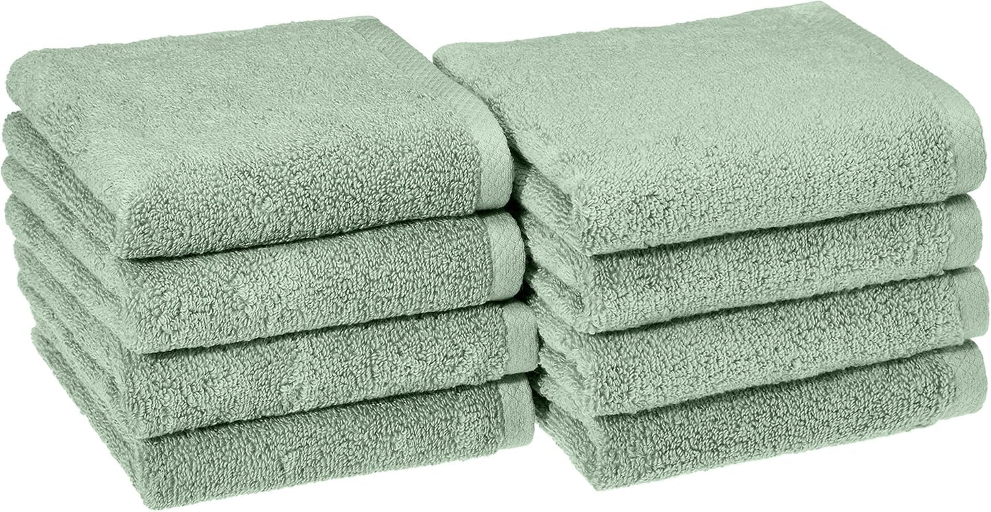 Amazon Basics Quick-Dry Hand Towels - 100% Cotton, 8-Pack, 28 x 16 inches, Seafoam Green
