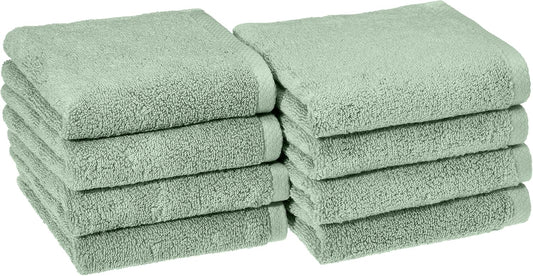 Amazon Basics Quick-Dry Hand Towels - 100% Cotton, 8-Pack, 28 x 16 inches, Seafoam Green