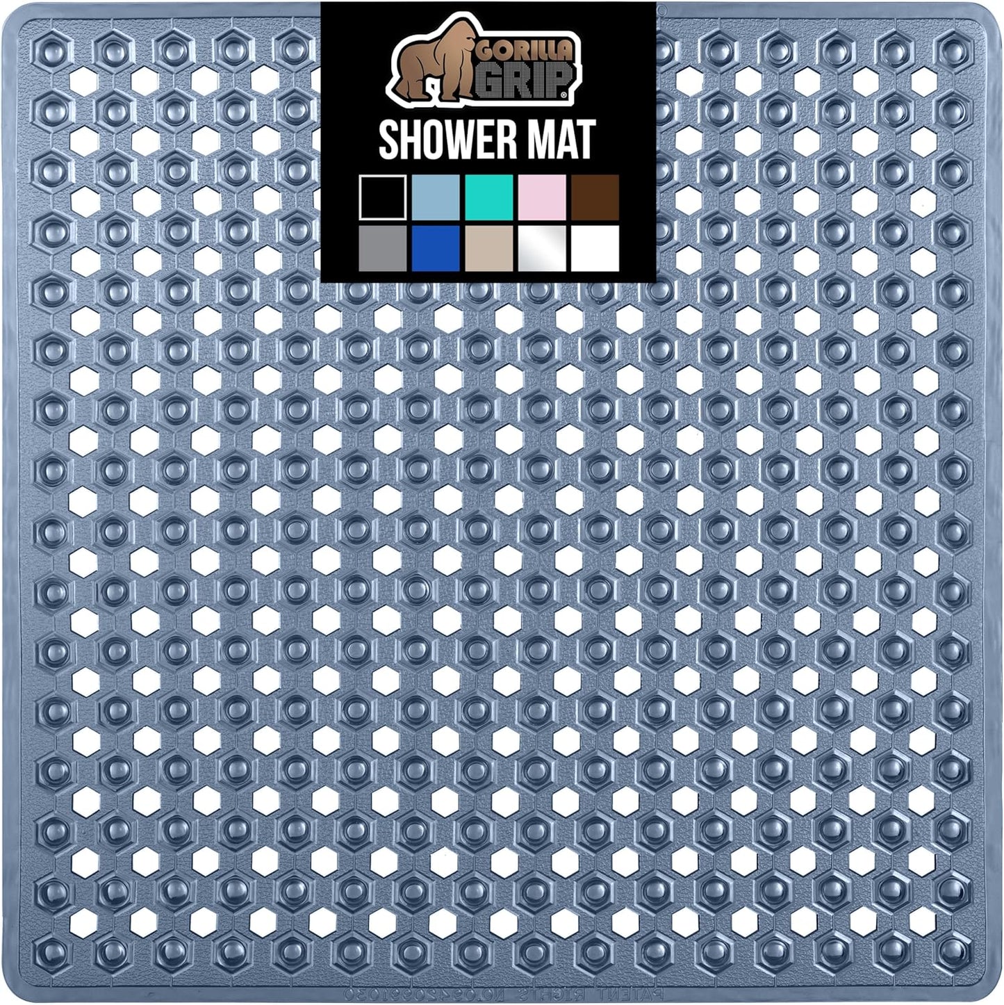 GORILLA GRIP Patented Square Shower Stall Mat, Small Bathtub Floor Mats for Stand Up Showers, Suction Cups and Drainage Holes, Machine Wash, Soft on Feet, Bathroom Accessories 21x21 Inch, Navy Blue