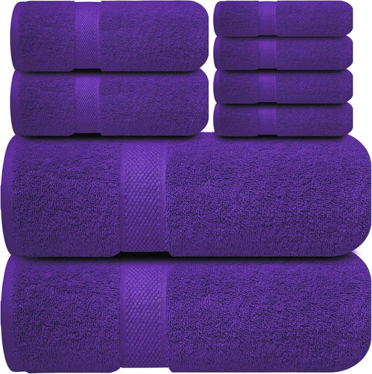 Infinitee Xclusives Luxury 100% Cotton Towel Set – 8 Piece Bathroom Towel Set (2 Bath Towels, 2 Hand Towels, 4 Washcloths) – Soft & Absorbent Towels for Bathroom (Profound Purple)