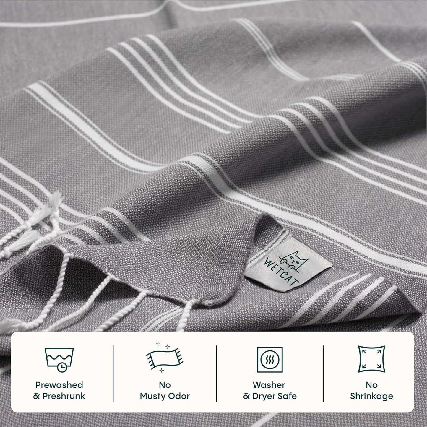 WETCAT Turkish Beach Towel Oversized (38"x71") 100% Turkish Cotton, Made in Turkey - Sand Free, Extra Large, Ultra Soft, Quick Drying, Compact & Lightweight for Travel - Dark Gray