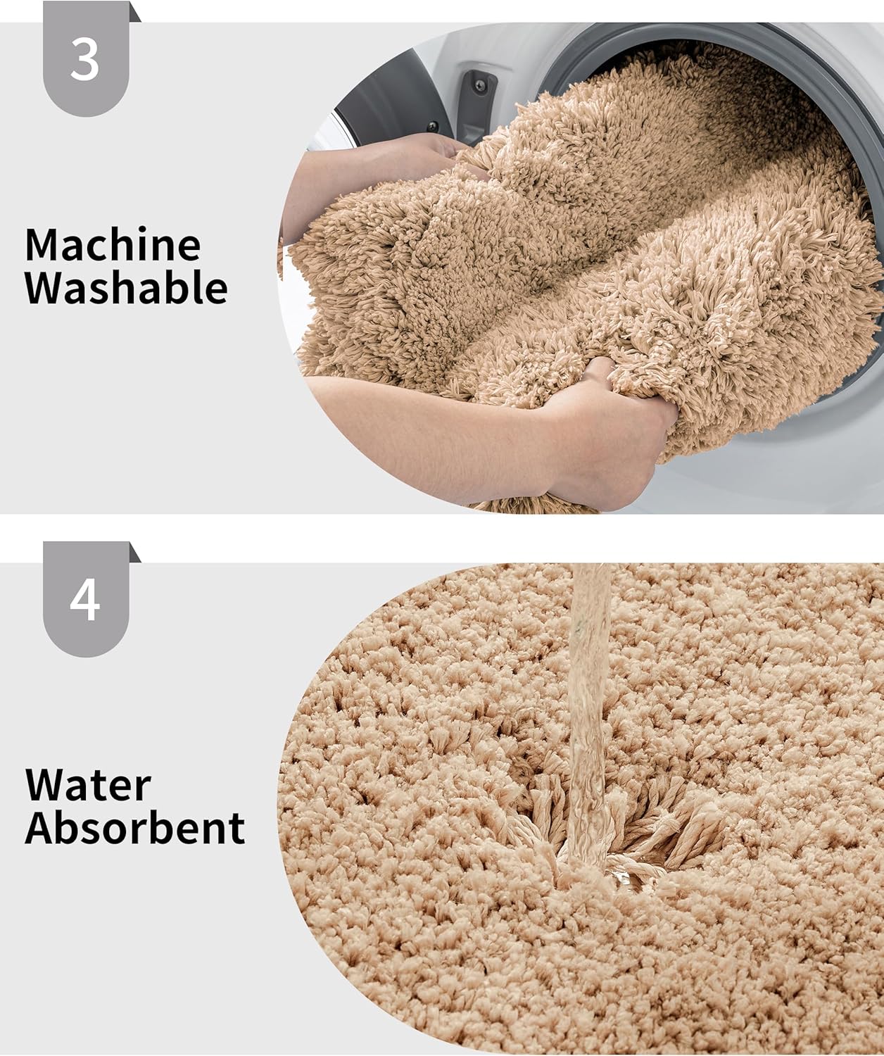 Small Bathroom Rug 17x24 Non Slip Beige Fluffy Bath Mat for Bathroom Floor Washable Plush Luxury Bath Rug for Tub Soft Shaggy Absorbent Shower Mat