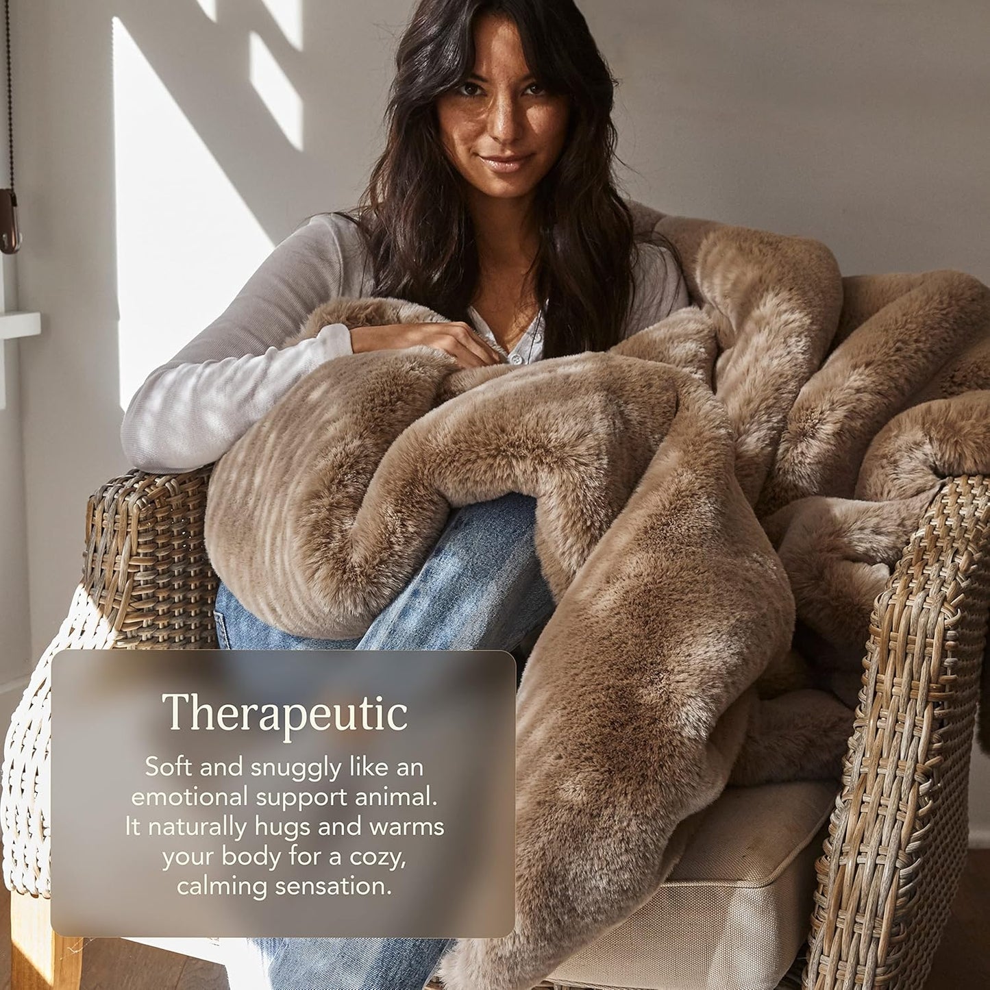 UnHide Marshmallow - Faux Fur Blanket - Heavy Weight, Extra Soft Blanket - Made from Recycled Materials - Machine Washable - Large (90" x 108") - Greige