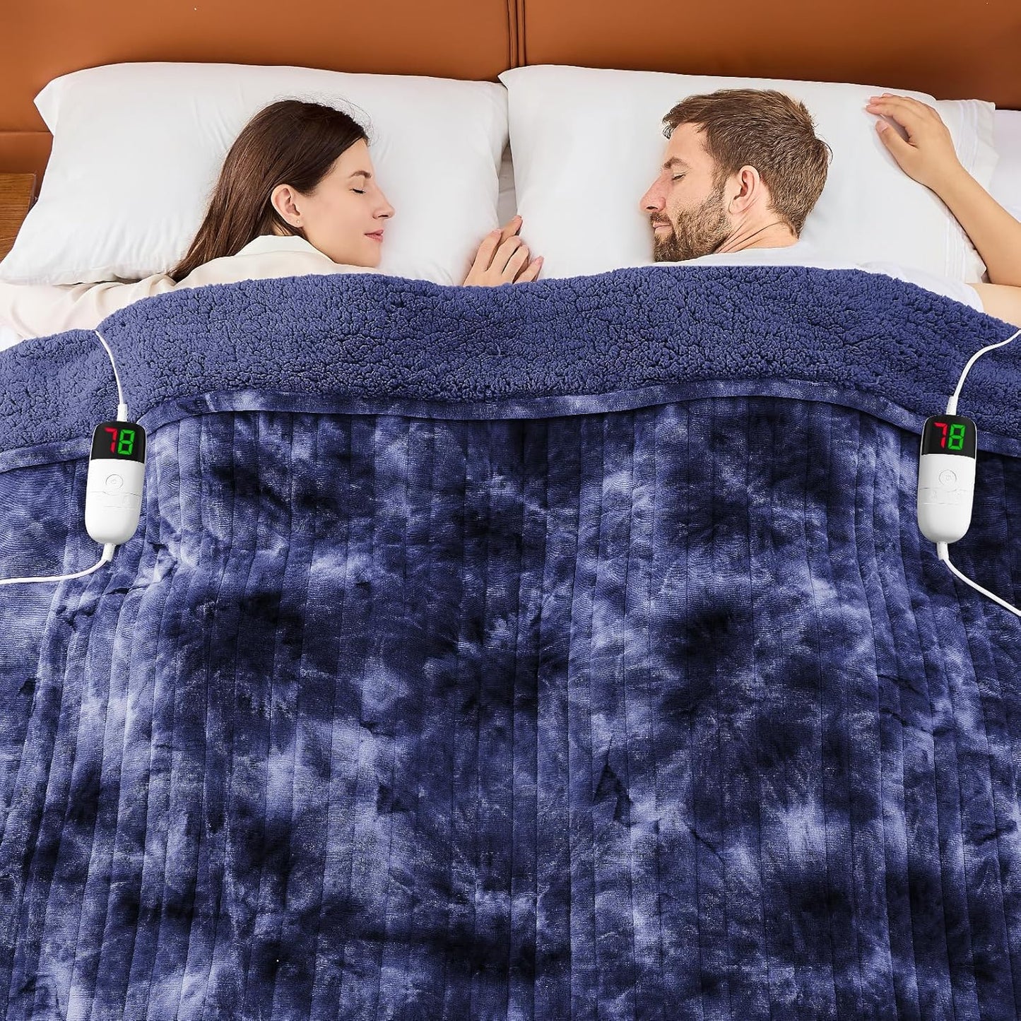greenoak Heated Electric Blanket Throw, Faux Fur Sherpa Heating Blanket for Sofa Bed, Warm Winter Gifts for Dad/Grandma, Heater Lap Blankets 5-Position Timer &10 Heating Levels 84'*90" Cobalt