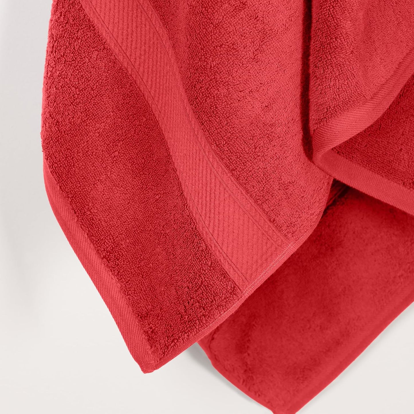 Superior Egyptian Cotton Pile Bath Towel Set of 2, Ultra Soft Luxury Towels, Thick Plush Essentials, Absorbent Heavyweight, Guest Bath, Hotel, Spa, Home Bathroom, Shower Basics, Red
