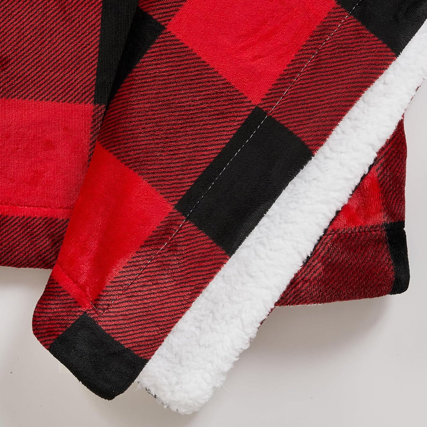 Fleece/Sherpa Throw Blanket - Super Soft Printed Blanket for Couch, Chair, or Bed - Cozy, Luxurious Plush Throw Blanket - Throw 50" x 60", Red/Black Buff Check