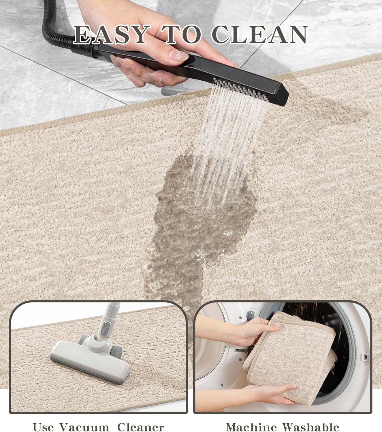 chakme Bathroom Rug Sets 3 Piece, Ultra Thin Bath Mat Quick Dry Bath Mat, Absorbent Bath Mats for Bathroom Non Slip Machine Washable, (Light Beige)