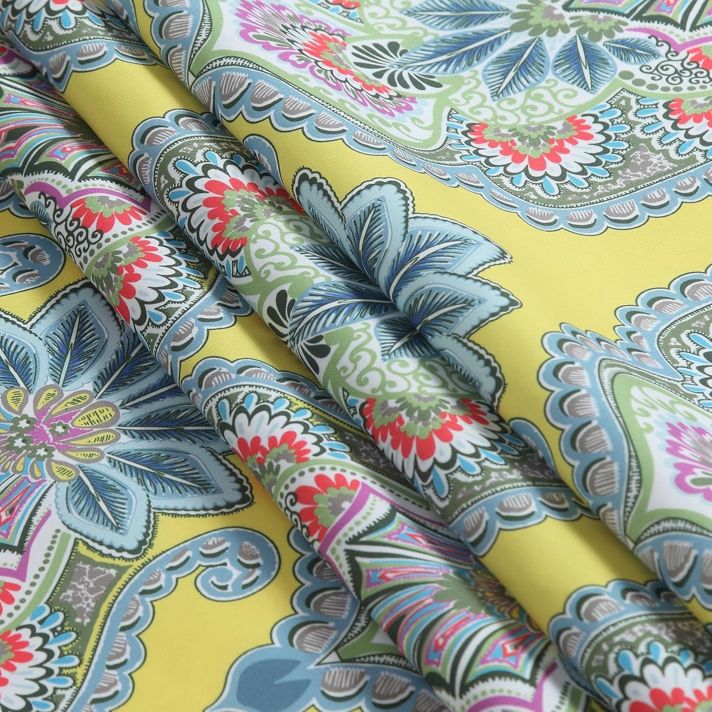 Long Shower Curtain 78 Inches, Water Repellent Fabric with Vibrant Brazilian Medallion Print, 12 Metal Grommets & Weighted Hem, 72x78 Inches