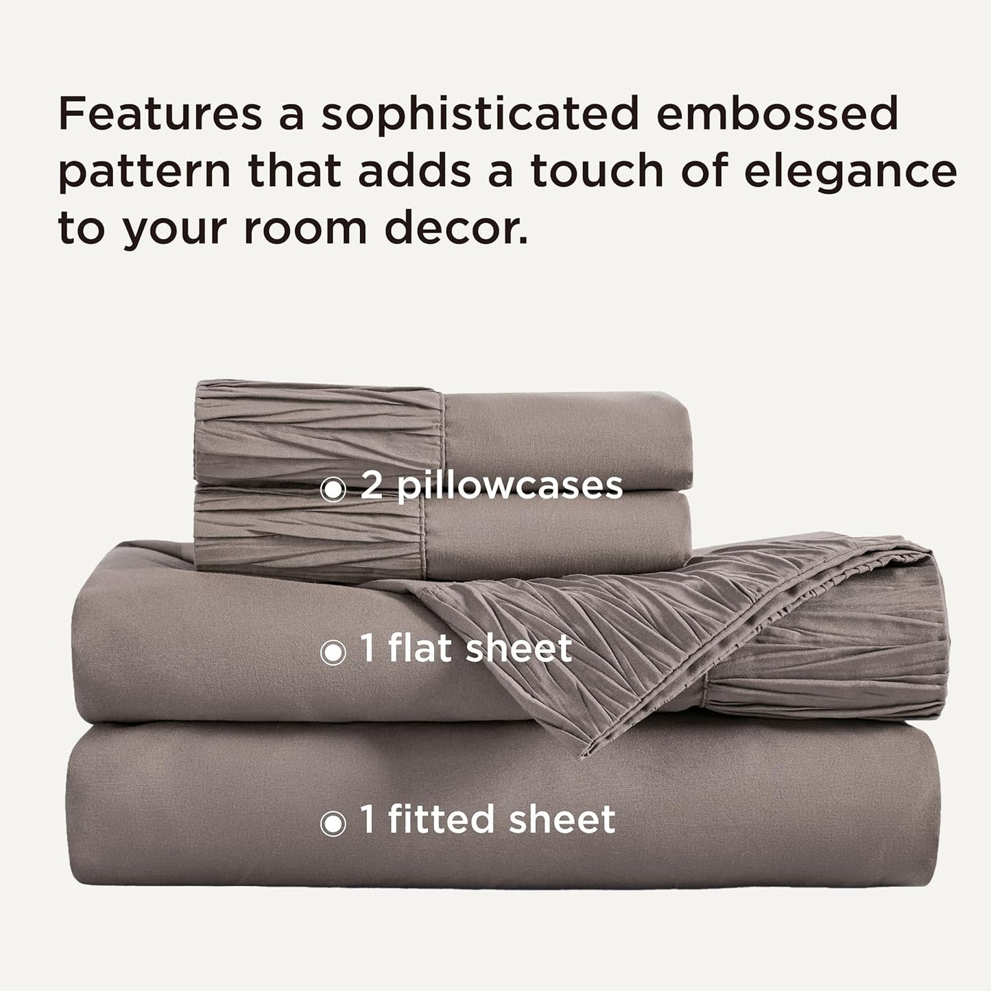Bedsure King Size Sheets Set - 4 Pieces Soft King Sheets - Breathable & Cooling - Hotel Luxury - Easy Care Polyester Microfiber Bedding for Women, Men, Taupe