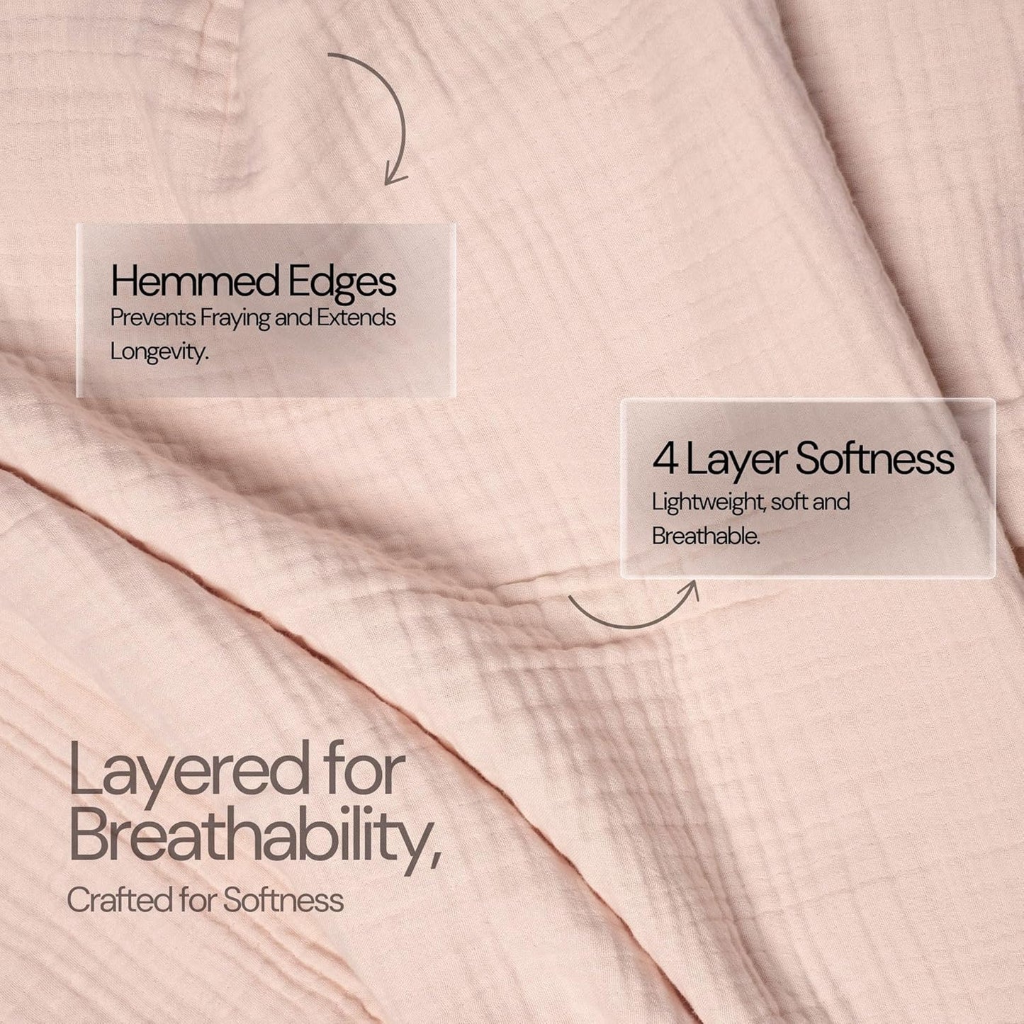 Salt Earth 100% Cotton Muslin Blanket, Gauze Blanket 80"X90" Queen, 4 Layered for Couch, Bed, Living Room,Lightweight & All Seasons Blankets & Throws, Easy to wash,Nature & Skin Friendly (Rose Dust)