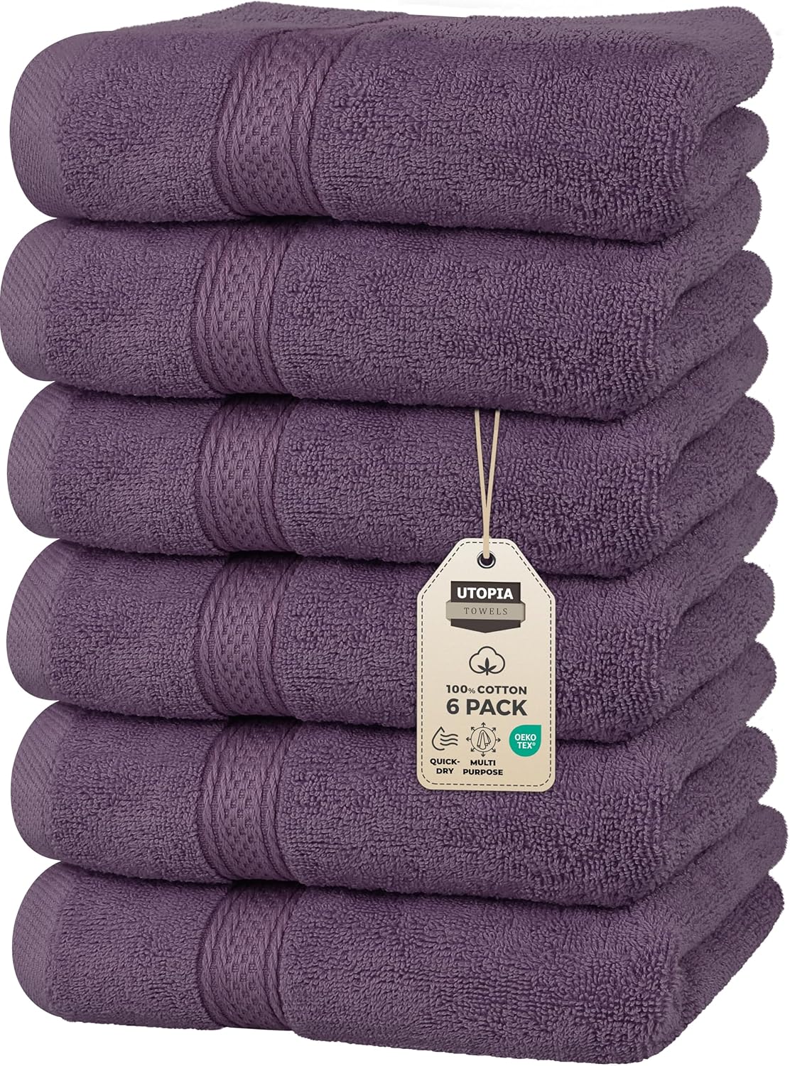 Utopia Towels 6 Pack Premium Hand Towels Set, 16 by 28 inches, 100% Ring Spun Cotton, Ultra Soft and Highly Absorbent 600GSM Towels for Bathroom, Gym, Shower, Hotel, and Spa, Plum