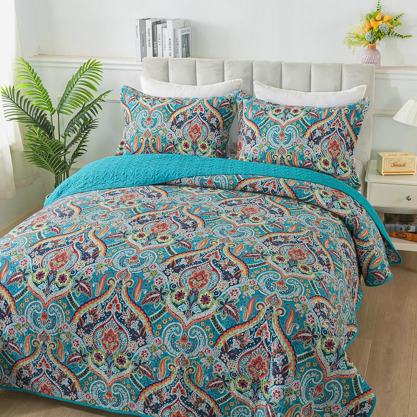 BEDIFANY Cotton Quilt King Size - Lightweight King Size Quilt Bedding Set for a Comfortable Sleep - Reversible Bedspread (98 * 106 in) with Boho Pattern, 3 Pieces