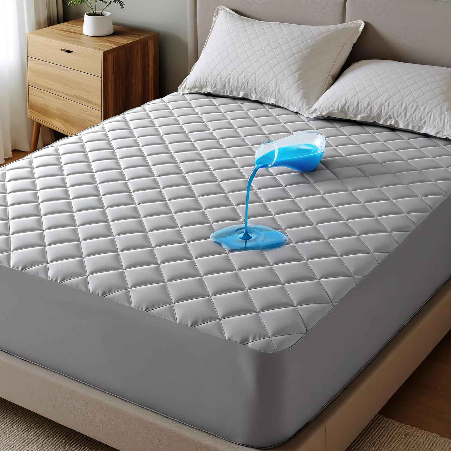 Bedsure Queen Mattress pad, Quilted Waterproof Mattress Protector with Deep Pocket up to 22 Inches, Soft Breathable Bed Pad Covers, Queen Bed Topper for Home, Bedroom, Hotel –Grey