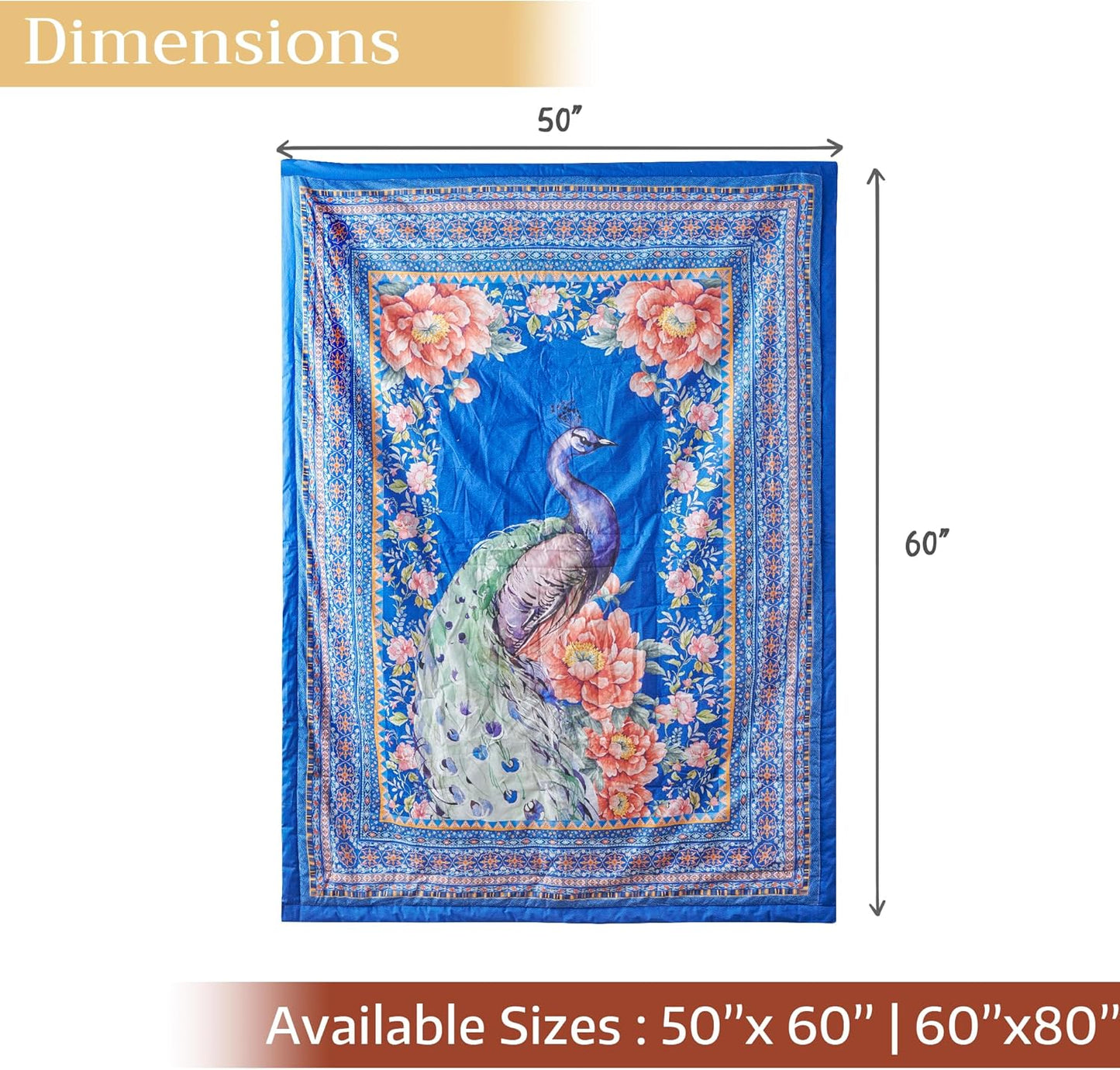 Maison d' Hermine Throw Blanket for Couch Lightweight Soft Warm Breathable Cotton Throw Blankets for Bed Girls Boys Women Men Gifts Sofa Travel Living Room Chair Bedding (60"x80", Peacock)