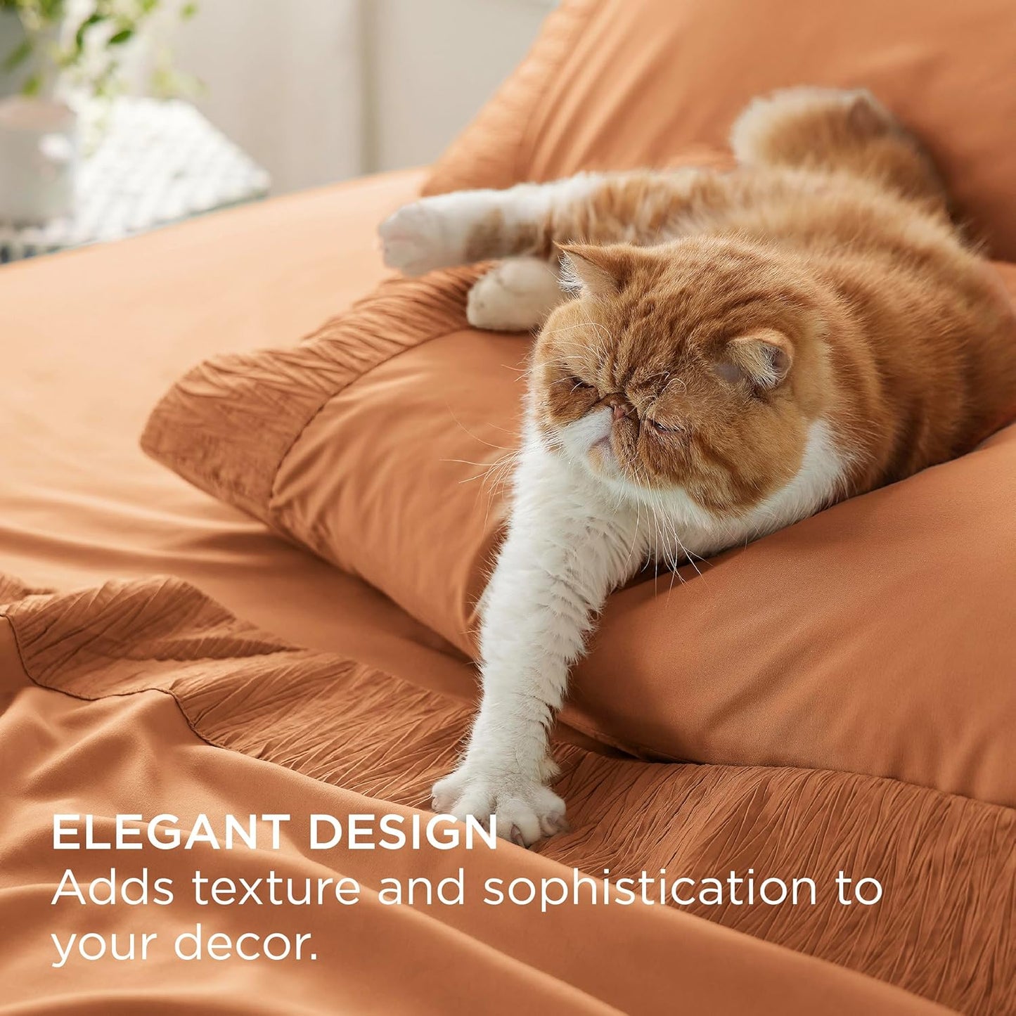 Bedsure Queen Sheet Set - 4 Pieces Soft Queen Size Sheets - Breathable & Cooling - Hotel Luxury - Easy Care Polyester Microfiber Bedding for Women, Men, Dusty Orange