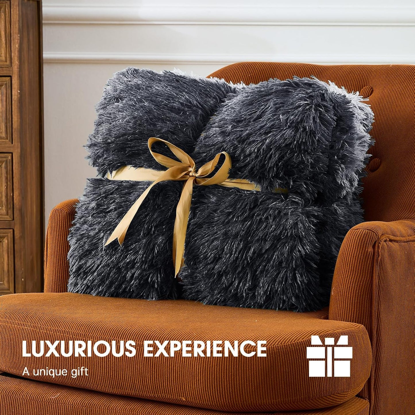 Heated Electric Blanket Throw–Faux Fur with Soft Thick Sherpa,Warm Winter Birthday Gifts for Women Grandma，10 Heat Settings,5 Time Settings with Fast Heating, 50x60, Midnight Black