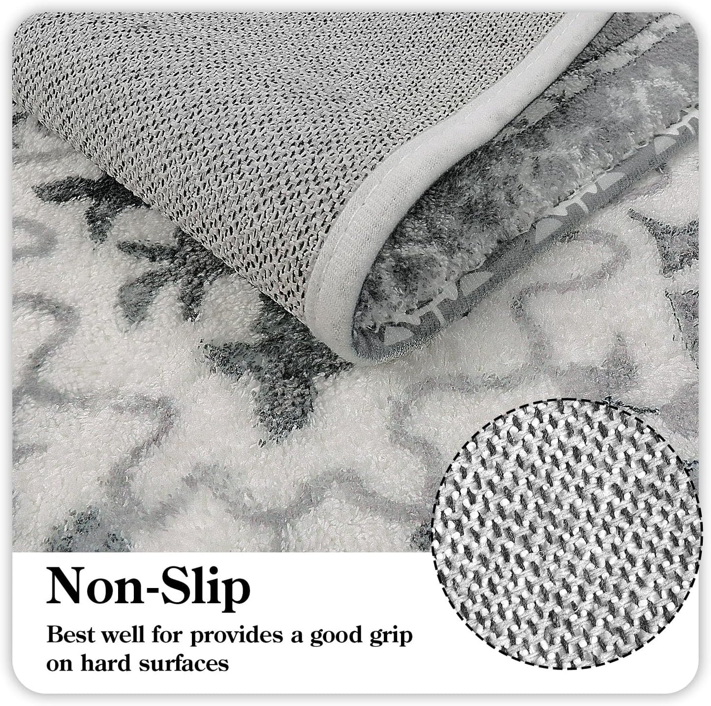 Uphome Boho Vintage Bathroom Rug Runner Gray Non-Slip Soft Long Bath Mat Machine Washable Oriental Bathroom Mats Traditional Tribal Floral Bath Rugs for Sink Shower Tub, 20x59 inch