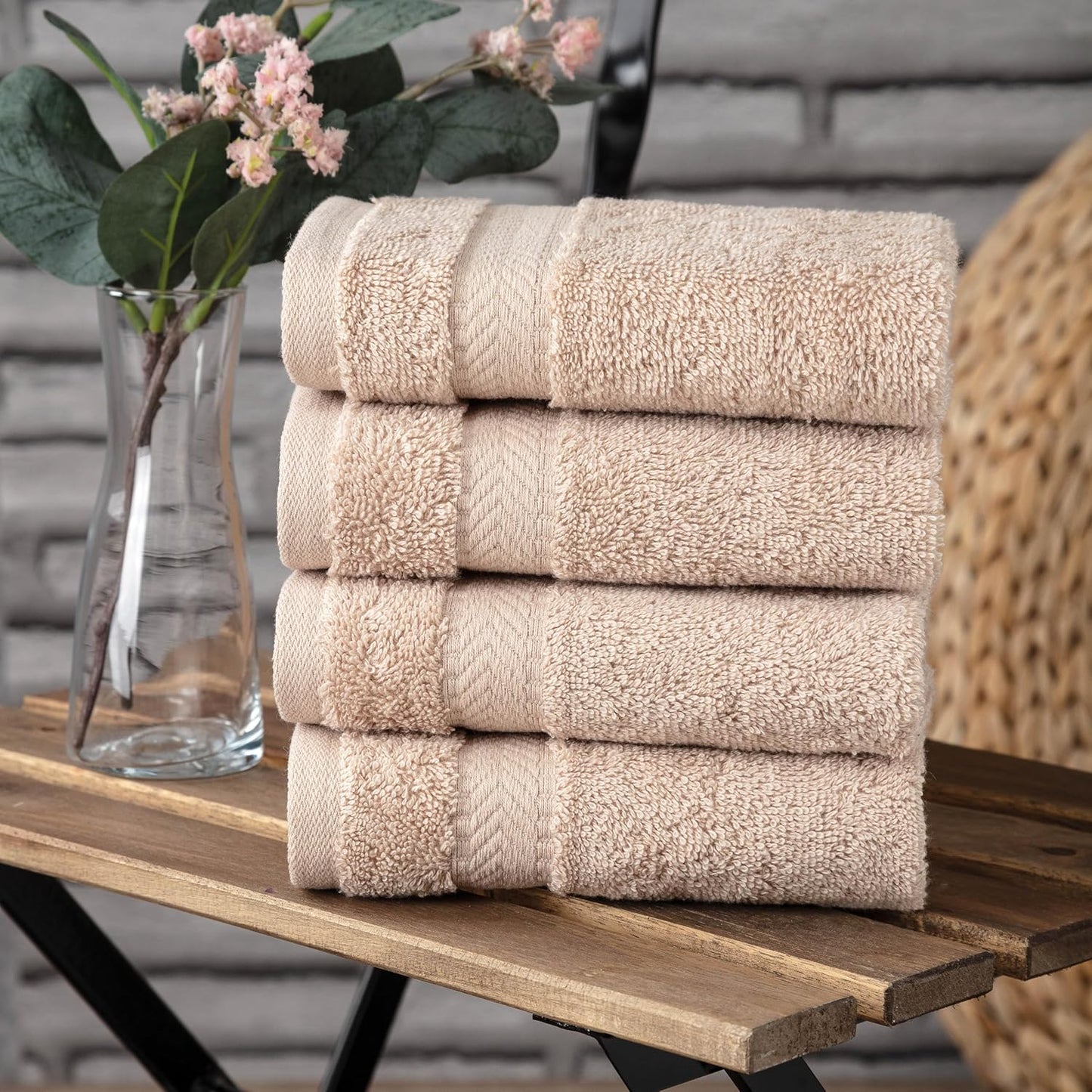 TEXTILOM Turkish Hand Towels for Bathroom – Hotel and Spa Quality & Soft & Absorbent & Quick Dry Bathroom Hand Towels – 100% Cotton Turkish Towel Set of 4 (16 x 28 inches) - Beige