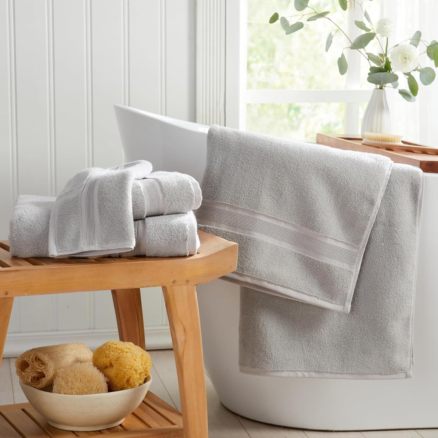 Springtree Home Luxury Bamboo Rayon Bath Towel Set 6 Piece Set | 35% Bamboo Rayon - 65% Cotton | Absorbent Quick-Dry Towels for Bathroom | Oeko-TEX Standard 100 Cotton | Grey