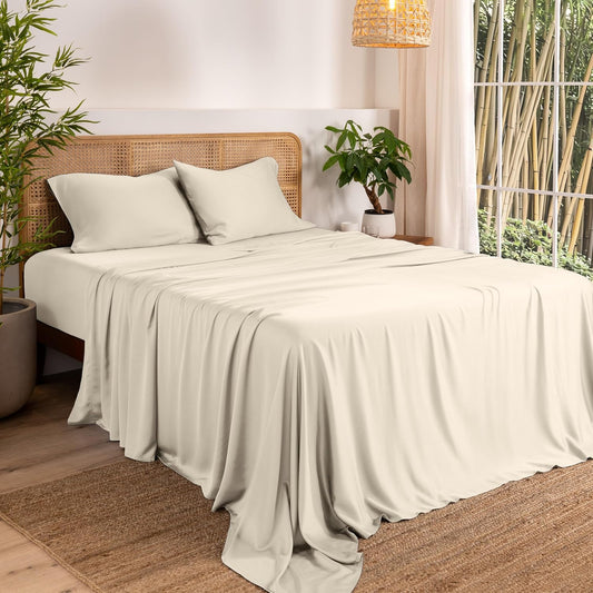 Bare Home 100% Rayon Made from Bamboo Luxury Full Sheet Set - 4 Piece Bedding Set - Deep Pockets - Cooling Sheets - Breathable - Easy Fit - Soft Bedding Sheets & Pillowcases (Full, Sand)