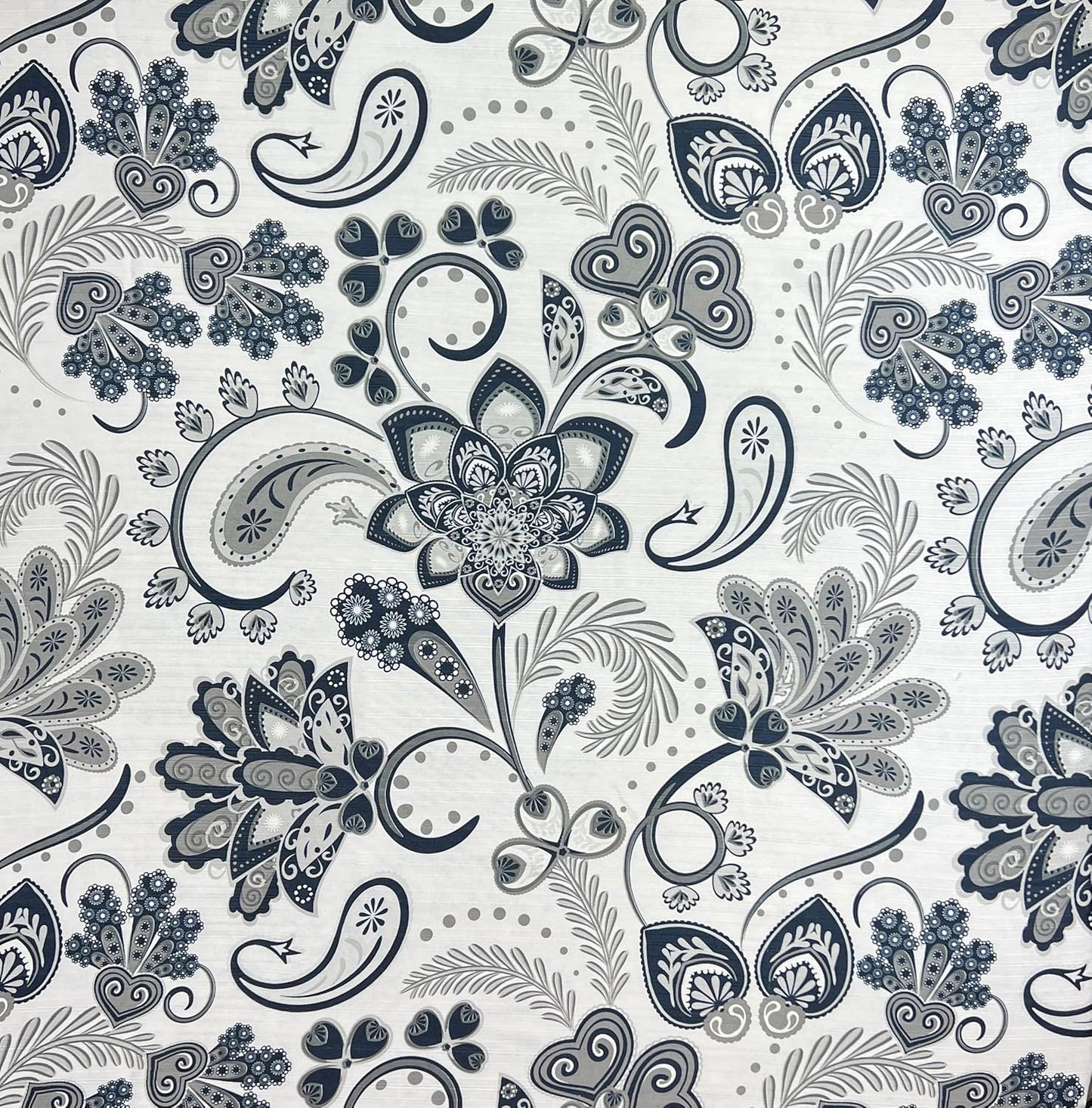 Serafina Home Hotel Quality Navy Gray Grey Fabric Bathroom Shower Curtain: Paisley Floral Leaf Damask Design on White (72 x 70 inches)