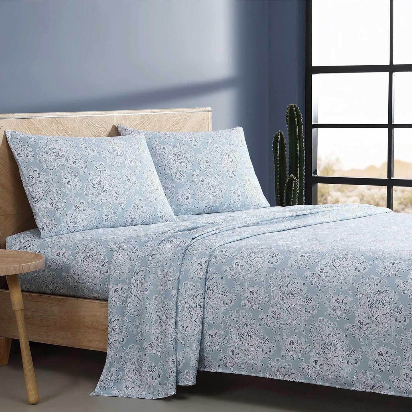 Wrangler - Twin Bed Sheets, Ultra-Soft & Lightweight Bedding with Matching Pillowcase, Lightweight Bed Set for All Season Comfort, Oeko-Tex Certified (Prairieland Paisley Blue)