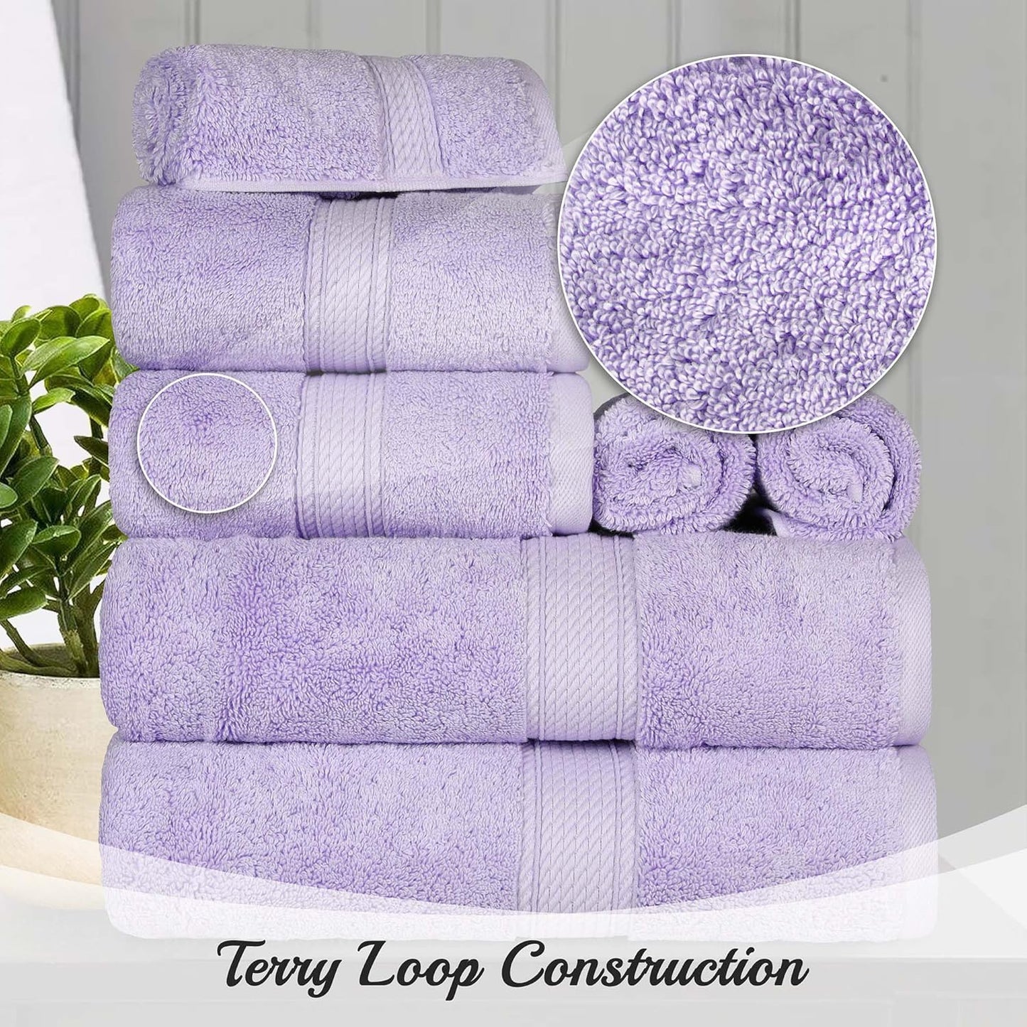 Superior Egyptian Cotton Pile Hand Towel Set of 4, Ultra Soft Luxury Towels, Thick Plush Essentials, Absorbent Heavyweight, Guest Bath, Hotel, Spa, Home Bathroom, Shower Basics, Purple