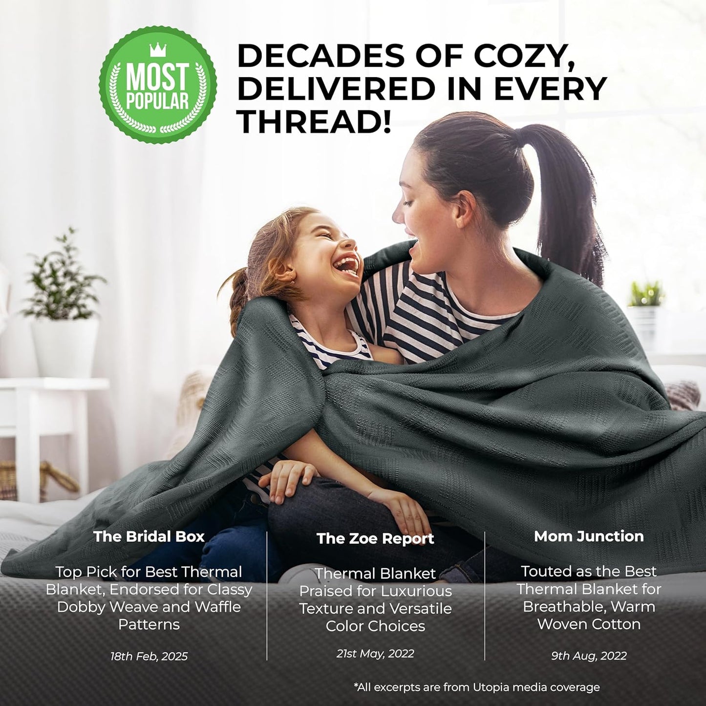 Utopia Bedding Smoke Gray 100% Cotton Blanket [Twin Size - 90x72 Inch] 350GSM Lightweight, Soft and Breathable Thermal Dorm Bed Blanket for All Seasons