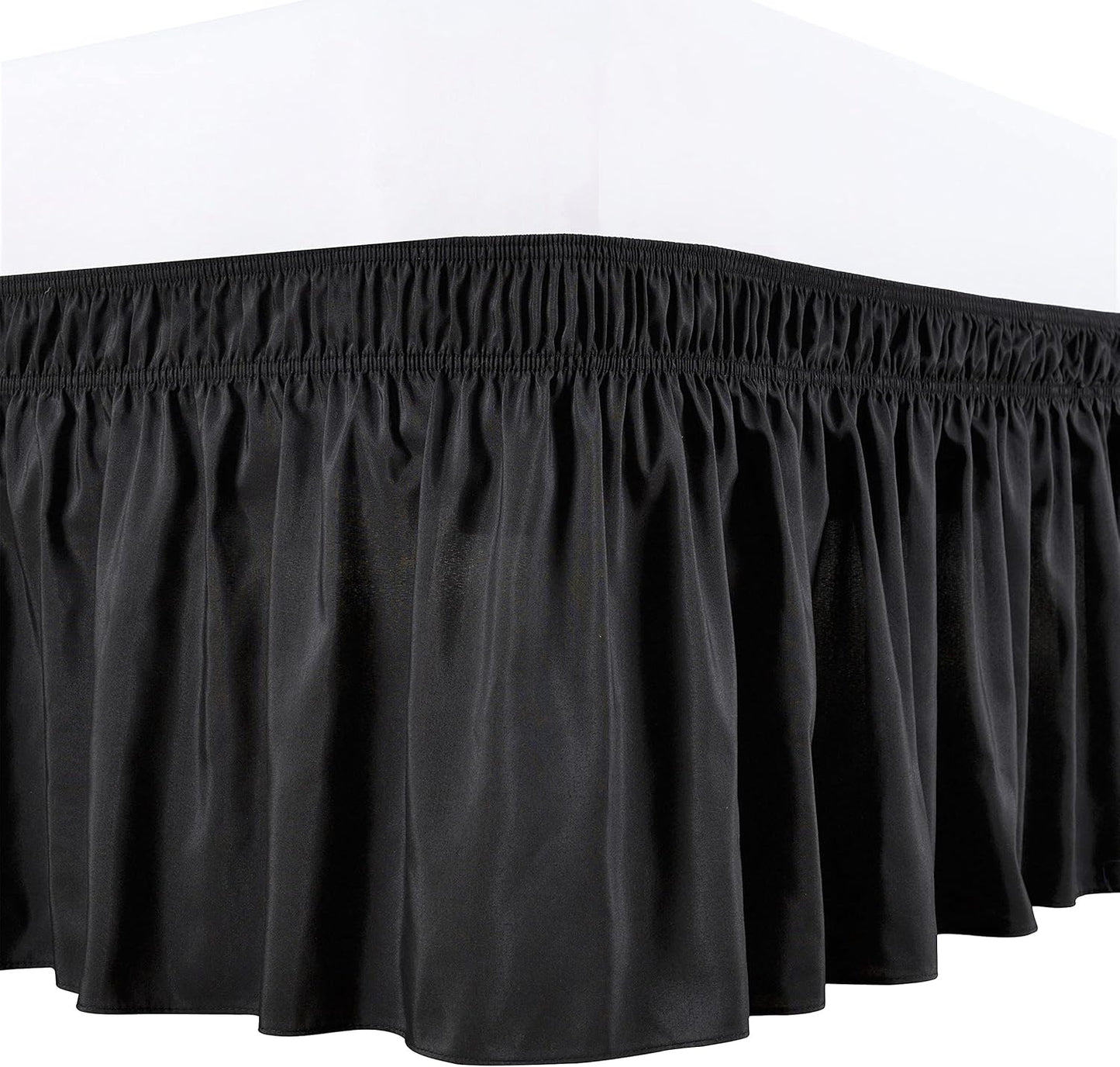 Biscaynebay Wrap Around Bed Skirts for Full & Full XL Beds with Extra Long Drop of 25", Black Adjustable Elastic Dust Ruffles Easy Fit Wrinkle Resistant Silky Luxurious Fabric Machine Washable